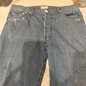 MOTHER Women's Navy Pinstripe Straight Leg Jeans